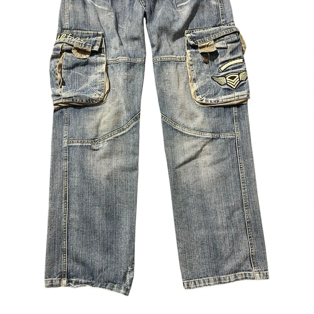 Y2K Gems Baby Spell Out Cargo Jeans hip hop Sz 16 Women’s Sz S